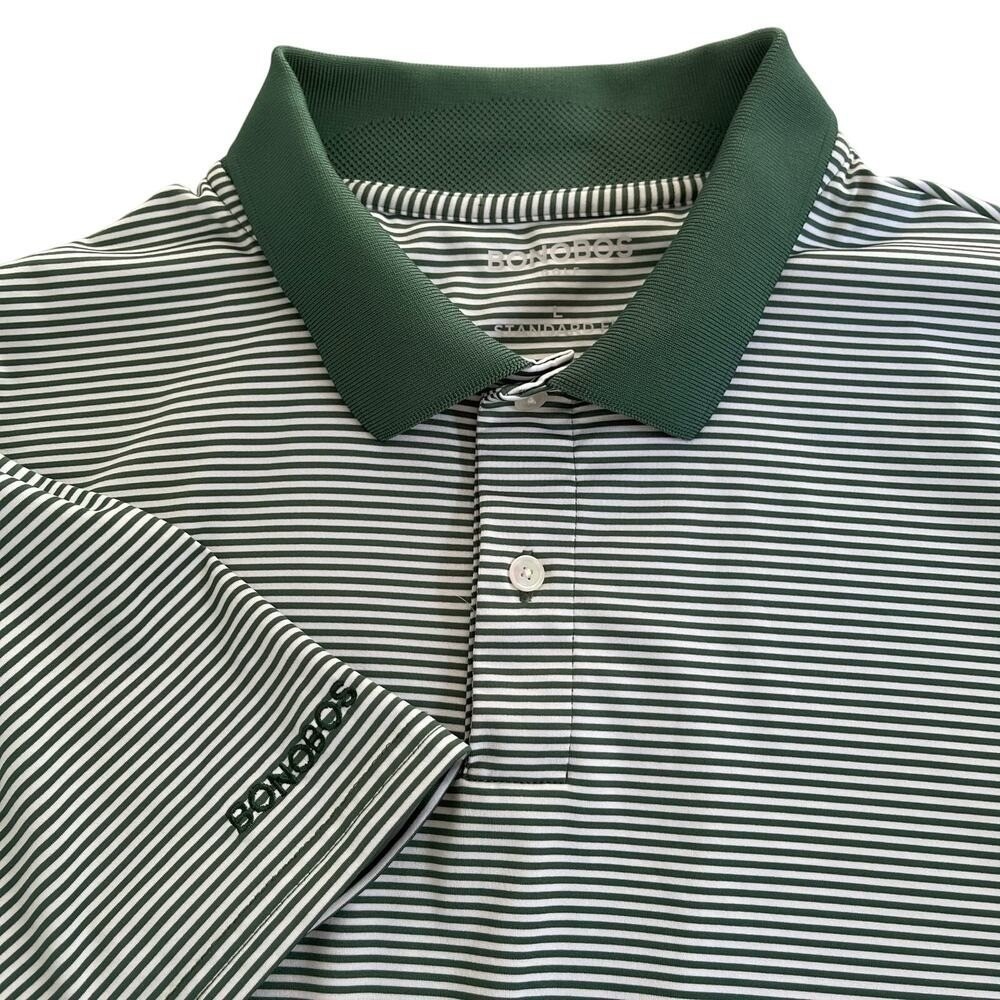Bonobos Polo Shirt Men Large Standard Fit Green Striped Performance Knit Stretch